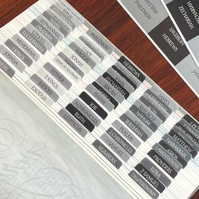 thinkor Reposition Large Text Bible Tabs, Contrast Color Bible Stickers for Women and Men, Easy to Read and Apply Bible Journaling Tabs (Gray) - Image 1